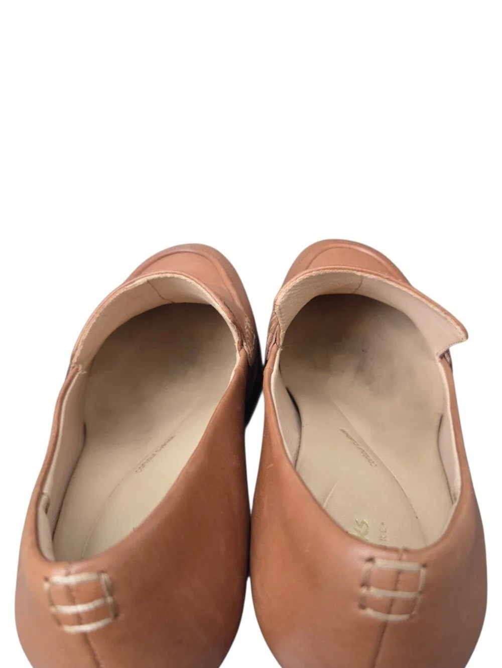 Clarks Zoya 85 Tan Leather Chunky Block Heel Penny Loafers Size 9.5 90s Retro